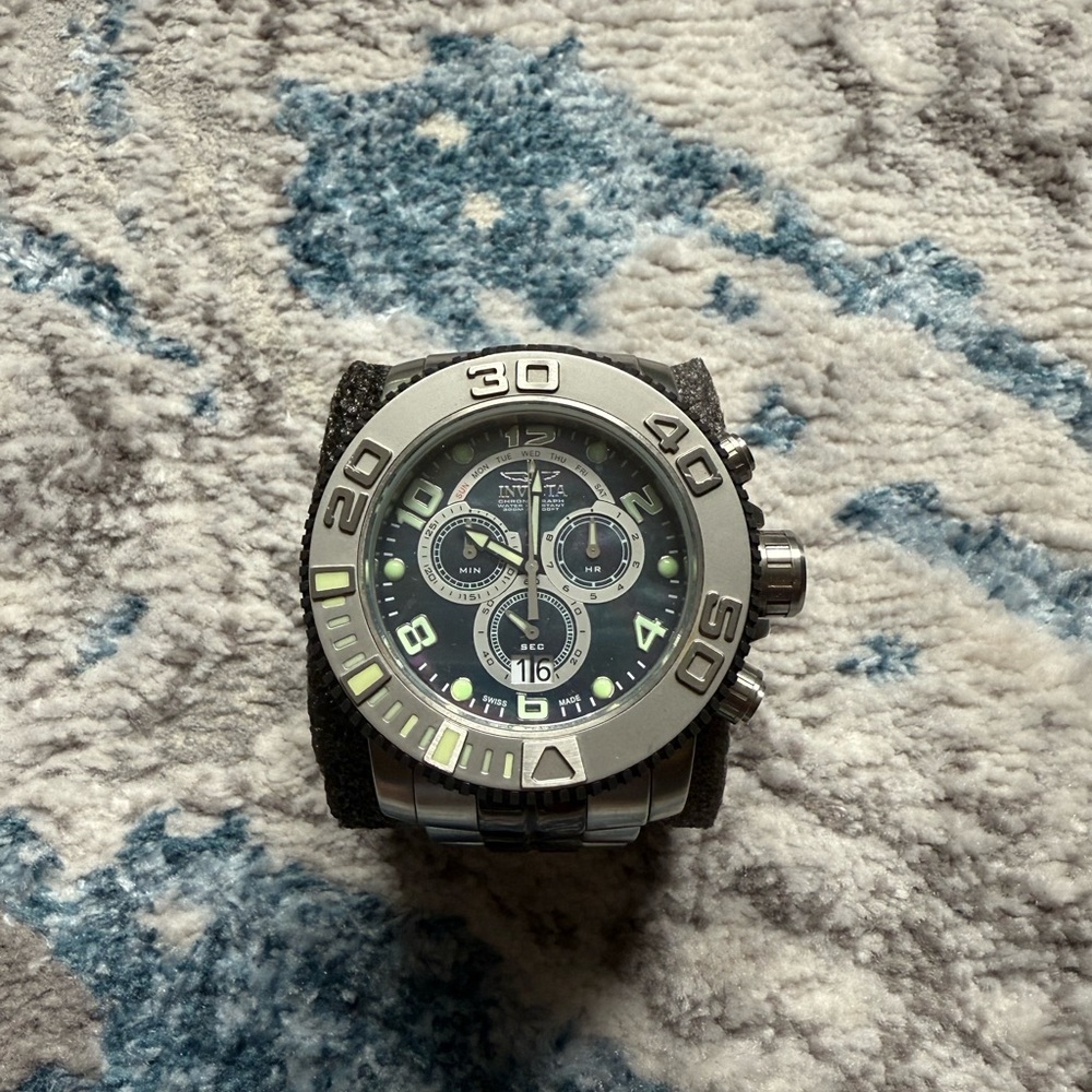 Invicta Silver and Black Chronograph Divers Watch